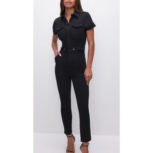 GOOD AMERICAN Fit For Success Jumpsuit Utility short sleeves Belted Size Small